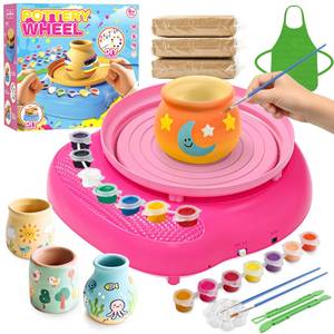 lot 13638 image: Weilim Pottery Wheel for Kids Complete DIY Pottery Painting Kit for Ages 8-12 Beginners with 4 Air-Dry Clay Packs and Tools, Arts Supplies Toys Birthday Gift for Boys Girls 6 Years Old (Pink)