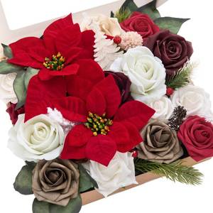 lot 13652 image: Lings Moment Fake Flowers Box, Faux Artificial Greenery Stems Foam Roses Silk Leaves Fabic Flower for Centerpiece Bouquet Wedding Table Floral Vase Bridal Shower Party, Classic Christmas, Grand Combo