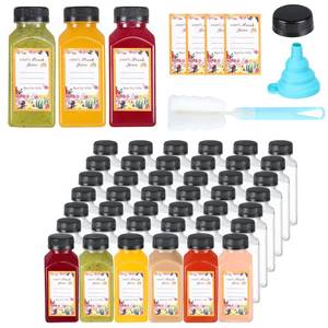 lot 13654 image: Dabacc Juice Bottles, 45Pcs 8oz Plastic Juice Bottles with Caps Airtight Reusable Clear Empty Water Containers Includes Label Funnel Brush for Juicing Drinking Beverage Smoothies Fridge (8oz)