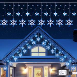 lot 13665 image: Minetom Christmas Snowflake Lights - 13ft 192LED Snowflake Icicle Lights with 16 Drops, 12 Modes and Timer, IP65 Waterproof Connectable Christmas Light for House Eave Window Indoor Outdoor Decoration
