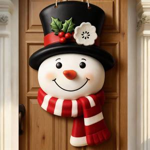 lot 13666 image: Vicenpal Winter Snowman Wooden Hanging Sign Farmhouse Rustic Christmas Door Welcome Wreath Decoration for Xmas Party Indoor Outdoor Home Wall Window Front Door Decor(Cute Style)