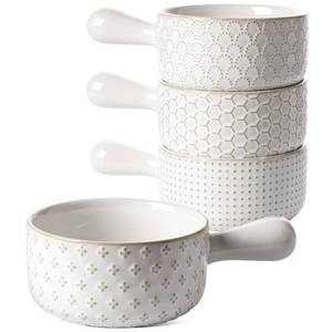 lot 13668 image: LE TAUCI French Onion Soup Bowls, 18 Ounce Soup Bowls With Handles for Chili, Beef Stew, French Onion Soup Crocks Oven Safe - 5 inch, Set of 4, Arctic White