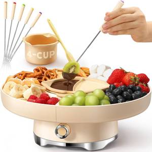 lot 13671 image: LUSHYUM Chocolate Fondue Pot Set Electric Melting Machine, 4-Cup Capacity 4 Trays 5 Forks 1 Spatula Cheese Warmer, Ideal Gift for Couple Family & Date Night Idea House Warming Holidays Essentials