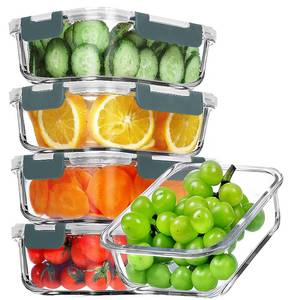 lot 13672 image: VERONES 5 Pack 36 OZ Glass Meal Prep Containers, Airtight Glass Lunch Containers Set, Glass Food Storage Containers with Lids,Exclusive of BPA, for Microwave, Oven, Freezer & Dishwasher Friendly,Grey