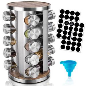 lot 13686 image: dasaka Rotating Spice Rack Organizer with Jars(20Pcs), Seasoning Organizer for Cabinet, Kitchen Spice Racks for Countertop, Revolving Stainless Steel Spice Organizer