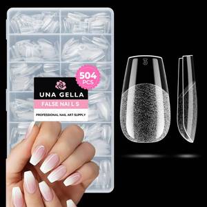 lot 14003 image: UNA GELLA Short Coffin Nails Tips, 504pcs No c Curve short Coffin Gel Press On Nails Pre Etched For Women Acrylic Nail Extension Full Cover Home Salon 12 Sizes