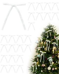 lot 14024 image: Velvet Christmas Tree Bows �� 24 Pcs Holiday Bows (38 Wide, 5x7) with Star Clips �� Easy Hanging for Tree, Wreath, Gifts & D�cor (White)