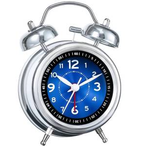 lot 14040 image: AKCISOT Loud Alarm Clock for Heavy Deep Sleepers,3 Inches Analog Metal Twin Bell Clocks Battery Operated with Backlight for Bedroom Bseide, Old Fashioned for Desk Home Decoration (Blue)