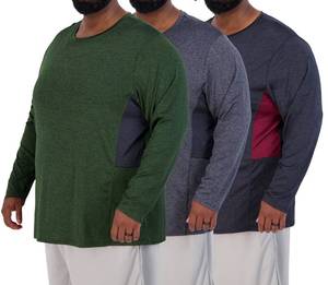lot 14052 image: Real Essentials 3 Pack Men��s Big & Tall Long Sleeve Dry-Fit Crew Neck T-Shirt - Gym Workout Athletic Running Tee, Set 4, 4XLT, Pack of 3