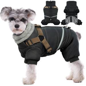 lot 14059 image: BRKURLEG Black Dog Coat with Harness, Dog Winter Jacket, Dogs Onesie Body Warm Jackets, Small Dogs Winter Coats Reflective Windproof Warm Cold Weather Coats, Pet Waterproof Jacket Hiking S