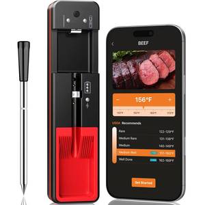 lot 14069 image: Smart Wireless Meat Thermometer with Ultra-Thin Probe, 6 Sensors Accuracy Digital Food Thermometer 0.5S Instant Read, IP67 Waterproof for BBQ, Grill, Smoker, Oven, Air Fryer,Black