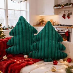 lot 14071 image: Lanpn Christmas Tree Pillows Set of 2, Christmas Decoration Wide Stripes Winter Throw Pillows Soft Cute 3D Shaped Xmas Tree Throw Cushion for Sofa Bedroom Xmas Decor (18x16 inch, Green)