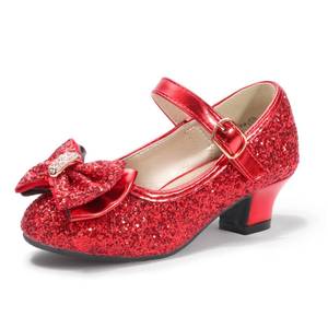 lot 14074 image: PANDANINJIA Girls ToddlerLittle Kid Lisa Dress Mary Jane Pumps Bow Low Heels Party Wedding Princess Shoes (Red Sequin, 13 M US Little Kid)