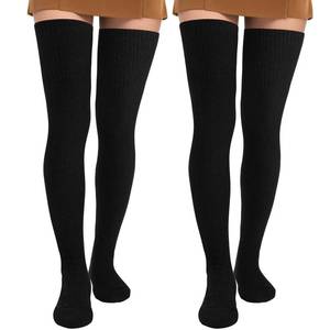 lot 14086 image: Pleneal Thigh High Socks for Women - 2 Pairs Long Over Knee Socks Black Knee-High Boot Stockings Leg Warmers, Black