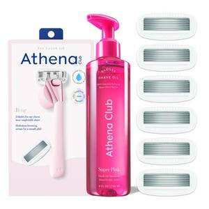 lot 14434 image: Athena Club Women��s Razor Shave Kit, 5-Blade Cartridge Razor for Sensitive Skin, Serum-Infused Blades with Shea Butter and Hyaluronic Acid, Includes Handle, 6 Refills, Shower Hook, and Shave Oil