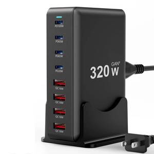 lot 14437 image: 320W Fast Charging 8 Port USB C Charger Block, Multi-Device USB Charging Station Wall Desktop Charger with GaN �� Technology, USB-C Charger Adapter for MacBookiPadiPhone 16Samsung GalaxyDELLHP