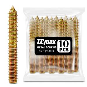 lot 14441 image: TPmax 10 Pack 38-16 x 3 Inch Hanger Bolts Double Headed Bolts Self-Tapping Screw Hanger Bolts for Furniture (38-16 x 3)