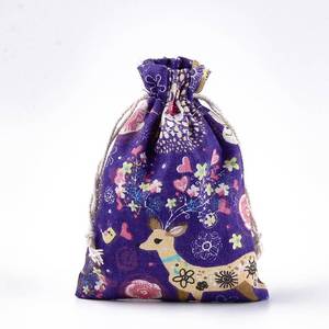 lot 14445 image: 5Pcs Polyester Cotton Packing Pouches Drawstring Bags, Purple Cosmetic Bag Multipurpose Travel Toiletry Pouch with Deer Printed, Storage Bags for Wedding Party DIY Craft, 7.09x5.12inch
