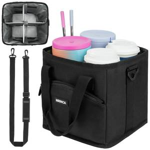 lot 14447 image: MRINCA Drink Carrier with Handle, 4 Cup Insulated & Leakproof Tote - Portable Reusable Cup Holder for Delivery Drivers, Car Travel, Family Outings