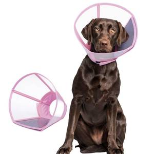 lot 14448 image: Dog Cone Collar for Dogs After Surgery,Transparent Dogs Cone Stop Licking,Foldable Dog Recovery Collars & Cones Anti-Bite Lick Protective Wound,Protective Elizabethan Collar Alternative,Pink,L (used)