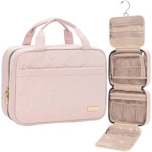 lot 14462 image: NISHEL Travel Toiletry Bag for women, Portable Hanging Organizer for Travel-Sized Shampoo, Conditioner, Brushes Set, makeup Accessories, Medium Size, Pink