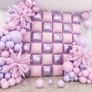 lot 14487 image: HKYOOD 36pcs Pink and Purple Square Foil Balloons Wall Backdrop with 147pcs Balloon Garland Arch Kit, Double Sided Balloons for Princess Birthday Wedding Bridal Shower Baby Shower Party Decorations
