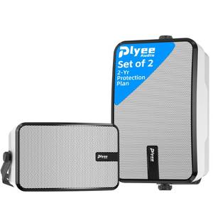 lot 3178 image: Plyee Audio 400W Outdoor Bluetooth Speakers, Wireless Sync Between Speakers, Powerful Bass, Wall Mount for Patio, Porch, Gazebo, Garage, 2-Pack, White(MZ-621)
