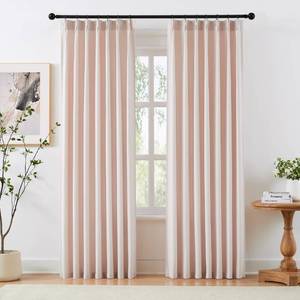 lot 3184 image: Light Pink Linen Curtains Pinch Pleated 102 Inch Length 2 Panels for Nursery Baby Girls Bedroom Semi Sheer Light Filtering Pleated Linen Curtains with Hooks and Rings for Living Room Bedroom, 40Win