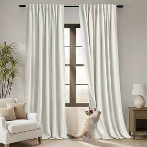 lot 3185 image: 108 Inch Curtains Long,Cortinas para Cuarto Bloqueador De Luz,Black Out Extra 70 Inch Wide Pinch Pleated Linen Blackout Curtain Drapes 108 Inches Long 2 Panels Set for Living Room,Cream