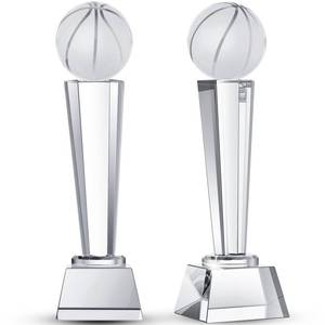 lot 3187 image: Meooeck 2 Pcs 9x2.8ftft Crystal Glass Trophy with Gift Box Large Trophy Award Glass Paperweight Tournament Table Desktop Decor (Basketball)