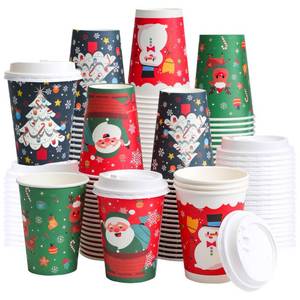 lot 3194 image: BYSNOW 100 Pack 12 oz Paper Cups with Lids, Disposable Coffee Cups for Christmas, To Go Cups for Hot and Cold Drinks, Beverage