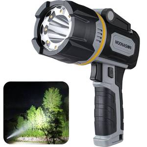 lot 3201 image: MOONASION Rechargeable Spotlight 1000000 Lumen, Super Bright LED Spotlight Flashlight with COB Light and Foldable Stand, Long Lasting Large Handheld Spot Light for Boating Camping Boat Marine