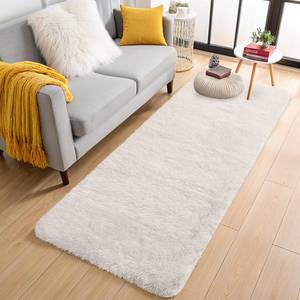 lot 3203 image: OLANLY 2x6 Machine Washable Runner Rugs for Hallway, Soft Fluffy Shaggy Bedside Rugs for Bedroom, Living Room, Indoor Floor Carpet for Kids Girls and Boys, Nursery Rooms, Home Decor Aesthetic, Ivory