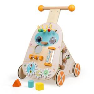 lot 3214 image: Canuan Wooden Baby Walker, Adjustable Speed Push and Pull Learning Activity Walker, Toddler Push Walker Activity Center Toys with 7 Educational Activities for Boys Girls 1 2 3 Year Old