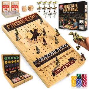lot 3215 image: Horse Racing Board Game - Large 22 Inches Folding Horse Race Game Board Adult - Exciting Family Racing Set with Built-in Storage for Premium Chips, 2 Sets of Cards, 2 Dice, and 11 Metal Derby Tokens