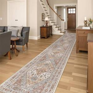 lot 3222 image: Restydon Washable Runner Rug 2.5x16, Non-Slip Long Kitchen Mats for Floor, Vintage Rug for Entryway, Soft Hallway Runner for Dining Room, Bedroom, Living Room(Orange,2.5ftx16ft)