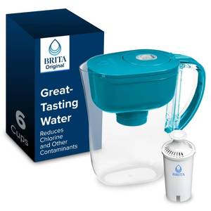 lot 3223 image: Brita Metro Water Filter Pitcher with SmartLight Change Indicator, BPA-Free, Replaces 1,800 Plastic Water Bottles a Year, Lasts Two Months, Includes 1 Filter, Small - 6-Cup Capacity, Turquoise