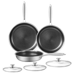 lot 3229 image: Innerwell 6 Piece Stainless Steel Frying Pan Set with Lids Cookware Set Nonstick Honeycomb Frying Pan Set 3pcs WStay Cool Handle Skillet Works Pan for Cooking with Induction Gas Stovetops