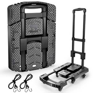 lot 3233 image: Voipvvii Folding Hand Truck 500lbs, Portable Heavy Duty Dolly Cart, 6 Wheels Collapsible Luggage Cart with 2 Elastic Ropes - Compact Trolley Cart for Easy Moving - Ideal Hand Cart for Travel and More