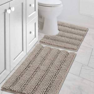 lot 3235 image: H.VERSAILTEX Bathroom Rugs Bath Rug Set 2 Piece Bathroom Contour Rug Toilet Mat Sets Non Slip Contour Bath Rug Ultra Thick Water Absorbent Striped Bath Mats Washable(20 x 32in Plus 20in x 20in U, Taupe)in