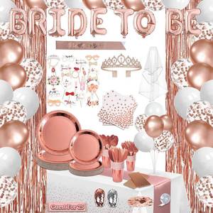 lot 3236 image: LFSTGN 274 Pcs Rose Gold Bridal Shower Decorations, Bachelorette Party Decorations Favors - BRIDE TO BEin Banner, Veil, Balloon, Photo Props, Tableware with Rose Gold for 25 Guestsin