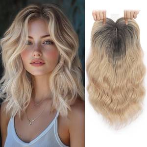 lot 3254 image: TYQ Hair Toppers for Women with Thinning Hair,14 Inch 360° 3D Synthetic Curly Wavy Side Part Clip in Bangs(Ombre Dark Root to Blonde)