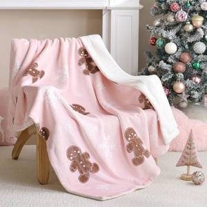 lot 3255 image: TRUEDAYS Pink Throw Blanket - Christmas Fluffy Blanket with Gingerbread and Snowflake Pattern - Reversible Sherpa Fleece Soft Blanket - Cozy Lightweight Throw Blanket for Couch Bed Sofa, 50x60 Inches