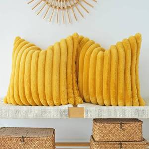lot 4109 image: JOJUSIS Pack of 2 Faux Fur Plush Decorative Throw Pillow Covers Couch Cushion Case Soft Pillowcases (Mustard Yellow, 20 x 20-Inch)