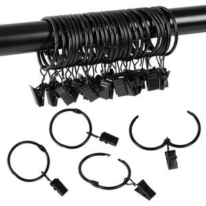lot 4111 image: Openable Curtain Rings with Clips,1inch inner diameter,Heavy Duty Rustproof Metal Decorative Vintage Drapery Rings Curtain Clips Rod Hangers Door Curtain and Shower Curtain Rings Black Zocang