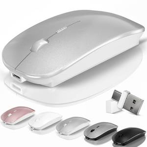 lot 4135 image: Kovess Mouse for Laptop Wireless Bluetooth - MacBook Air Mac Pro PC iPad Optical Rechargeable Silent Mouse with Jiggler Dual Mode Switch Bluetooth 5.23.0 and 2.4GHz USB-A and Type-C Receiver Silvery