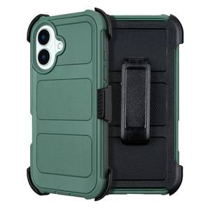 lot 4138 image: Saiboro for Defender iPhone 16 Case with Belt Clip,Holster for 16 Phone Case with Kickstand,Rugged for Heavy Duty,2 Layers of Sturdy,Cover for iPhone16 Cases Protective Dark Green