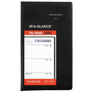 lot 4141 image: AT-A-GLANCE 2026 Planner, Weekly, 3-12 x 6in, Pocket Size, Open Scheduling, DayMinder, Black (SK480026)in