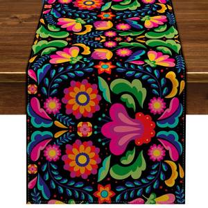 lot 4143 image: Nepnuser Mexican Fiesta Table Runner Dia De Los Muertos Decorations Cinco De Mayo Rustic Linen Home Dining Room Kitchen Table Decor 72 Inches Long