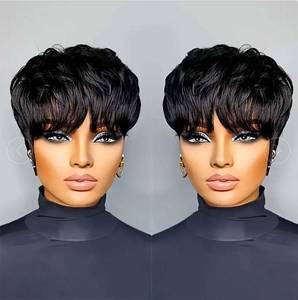 lot 4144 image: Flandi Pixie Cut Wig Human Hair Short Pixie Cut Wigs for Black Women Human Hair Glueless Pixie Wig Short Layered Brazilian Virgin Human Hair Wigs For Women Color 1B#